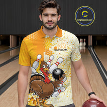 Load image into Gallery viewer, Custom Funny Yellow Thanksgiving Turkey Bowling Team Men Polo Shirts, Bowling Jerseys IPHW9768