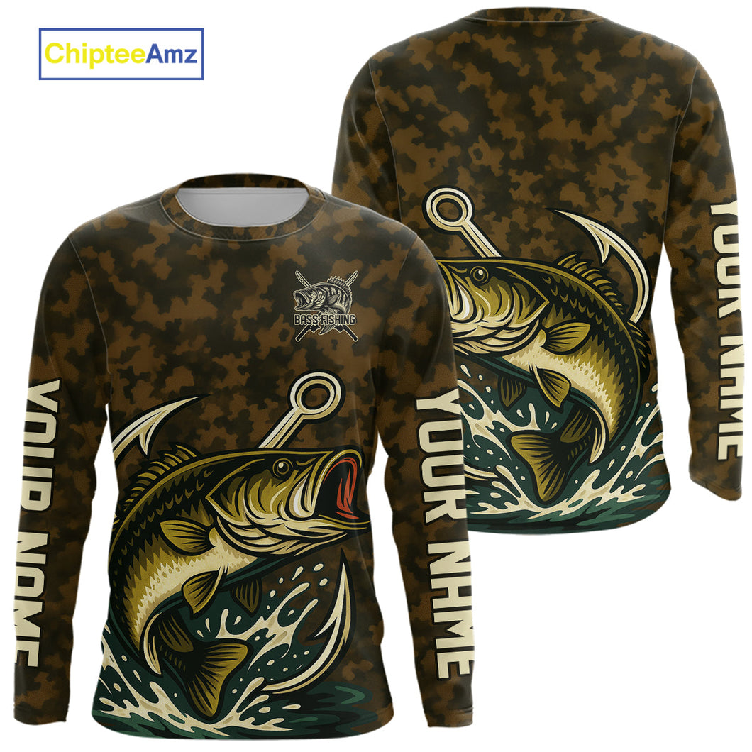 Custom Fish Hook Largemouth Bass Fishing Camo Long Sleeve Tournament Fishing Shirts IPHW9194