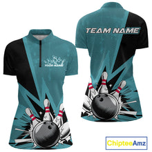 Load image into Gallery viewer, Custom Blue Bowling Jerseys, Bowling Team Women Quarter-Zip Shirts Bowling League Shirt IPHW9393