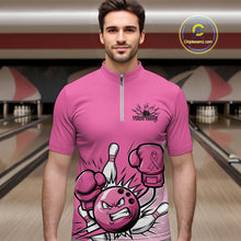 Load image into Gallery viewer, Custom Funny Pink Breast Cancer Bowling Men Quarter-Zip Shirt, Breast Cancer Fighter Jerseys IPHW9395