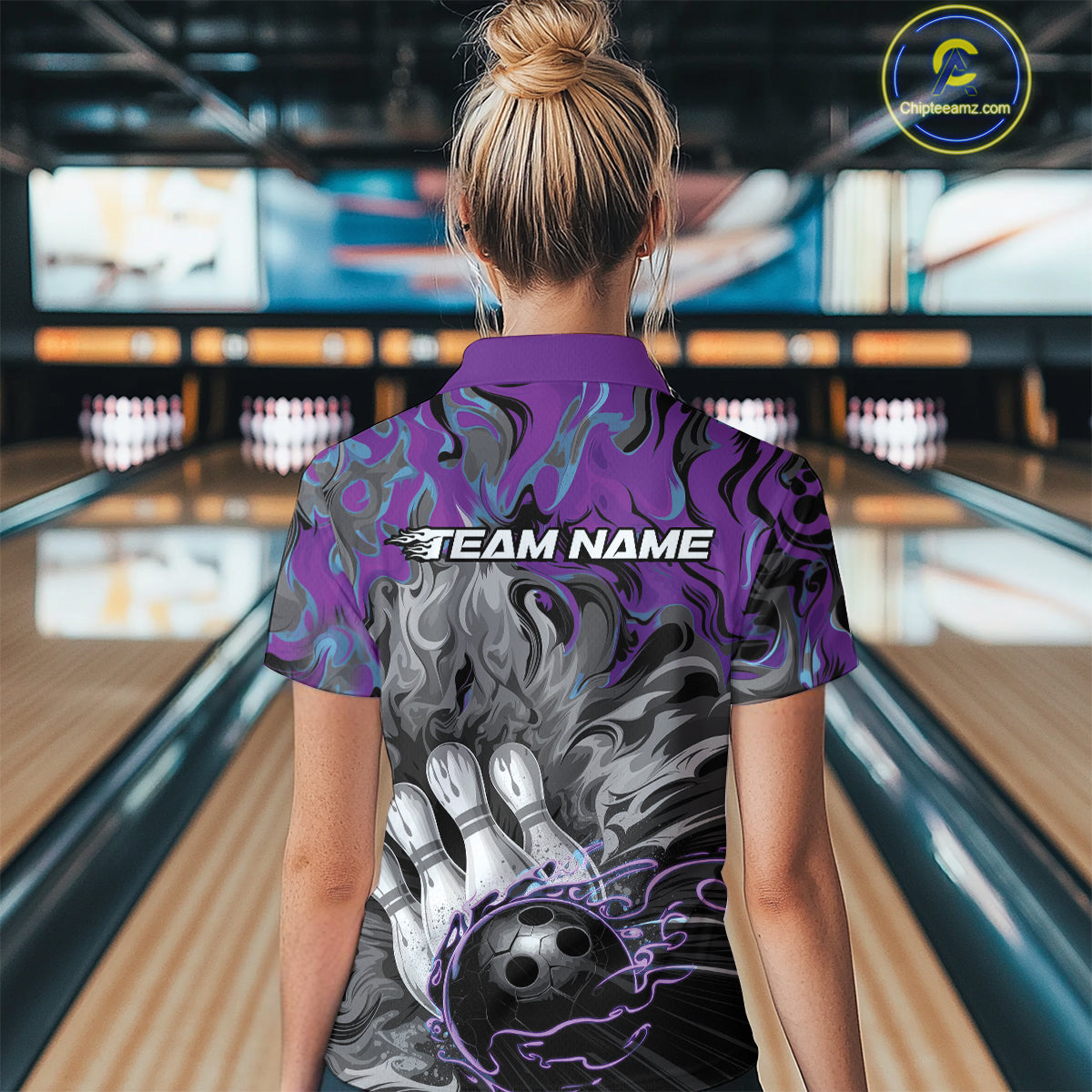 Custom Blue And Purple Fame Bowling Team Women Quarter-Zip Shirt, Fire Bowling Jerseys IPHW9559