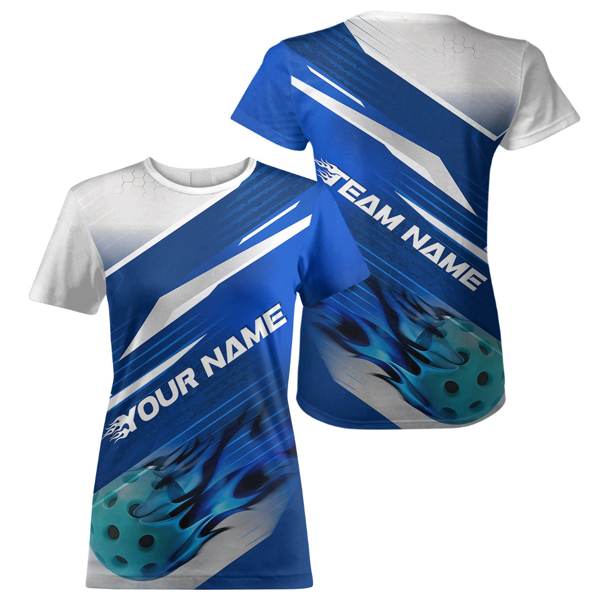 Custom Blue Flame Pickleball T-Shirts For Women, Fire Pickleball Jerseys Team Uniform IPHW9412