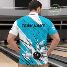 Load image into Gallery viewer, Custom White And Blue Bowling Team Men Quarter-Zip Shirts, Bowling Ball And Pins Jerseys IPHW9600