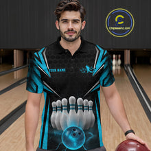 Load image into Gallery viewer, Custom Black And Blue Bowling Team Jerseys, Bowler Uniform Bowling Polo Shirts For Men IPHW9284