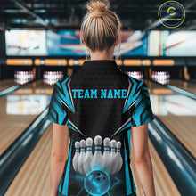 Load image into Gallery viewer, Custom Black And Blue Bowling Team Jerseys, Bowler Uniform Bowling Polo Shirts For Women IPHW9284