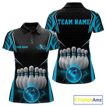 Load image into Gallery viewer, Custom Black And Blue Bowling Team Jerseys, Bowler Uniform Bowling Polo Shirts For Women IPHW9284