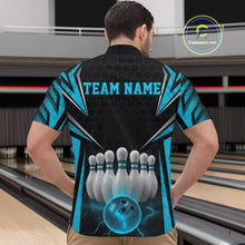 Load image into Gallery viewer, Custom Black And Blue Bowling Team Jerseys, Bowler Uniform Bowling Quarter-Zip Shirts For Men IPHW9284