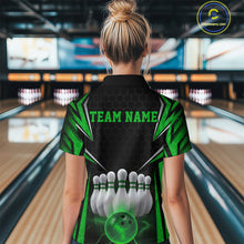 Load image into Gallery viewer, Custom Black And Green Bowling Jersey, Bowler Uniform Bowling Women Quarter-Zip Shirt IPHW9285