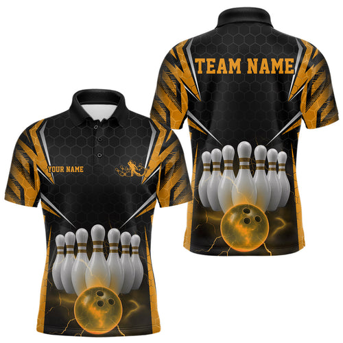Custom Black And Yellow Bowling Team Jerseys, Bowler Uniform Bowling Polo Shirts For Men IPHW9286