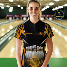 Load image into Gallery viewer, Custom Black And Yellow Bowling Jerseys, Bowler Uniform Bowling Women Quarter-Zip Shirts IPHW9286