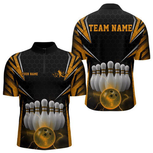 Custom Black And Yellow Bowling Team Jerseys, Bowler Uniform Bowling Quarter-Zip Shirts For Men IPHW9286