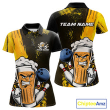 Load image into Gallery viewer, Custom Black And Yellow Funny Bowling And Beer Jerseys, Bowling Team Women Polo Shirts IPHW9606
