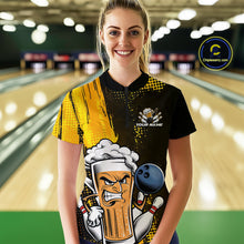 Load image into Gallery viewer, Custom Black And Yellow Funny Bowling And Beer Team Women Quarter-Zip Shirt IPHW9606