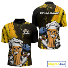 Load image into Gallery viewer, Custom Black And Yellow Funny Bowling And Beer Jerseys, Bowling Team Men Quarter-Zip Shirts IPHW9606