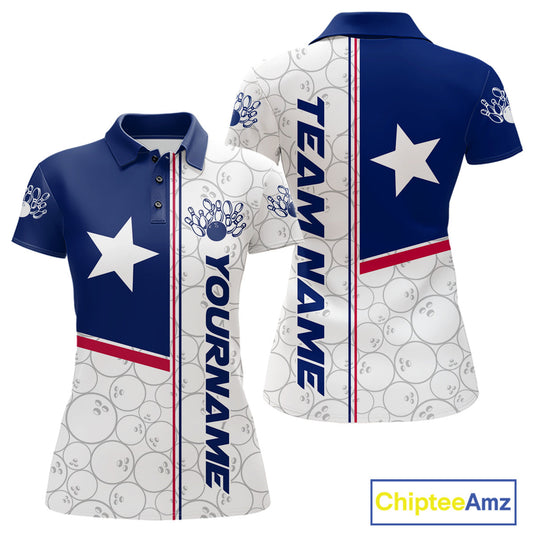 Custom Texas Flag Bowling Team Women Polo Shirts, Texas Bowling League Shirt Team Uniform IPHW9631