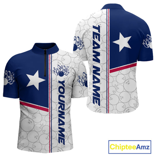 Custom Texas Flag Bowling Team Men Quarter-Zip Shirts, Texas Bowling League Shirt Team Uniform IPHW9631