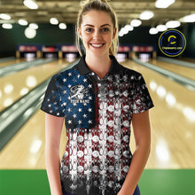 Load image into Gallery viewer, Custom Patriotic US Flag Bowling Women Polo Team Shirts, American Bowling League Shirt IPHW9325