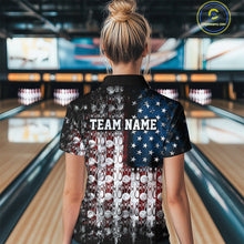 Load image into Gallery viewer, Custom Patriotic US Flag Bowling Women Polo Team Shirts, American Bowling League Shirt IPHW9325
