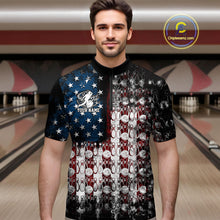 Load image into Gallery viewer, Custom Patriotic US Flag Bowling Men Quarter-Zip Team Shirts, American Bowling League Shirt IPHW9325