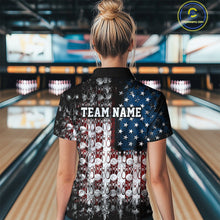 Load image into Gallery viewer, Custom Patriotic US Flag Bowling Women Quarter-Zip Team Shirt, Bowling League Shirt IPHW9325