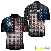 Load image into Gallery viewer, Custom Patriotic US Flag Bowling Men Quarter-Zip Team Shirts, American Bowling League Shirt IPHW9325
