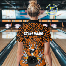 Load image into Gallery viewer, Custom Black And Orange Tiger Print Bowling Quarter-Zip Team Shirts For Women Jerseys IPHW9091