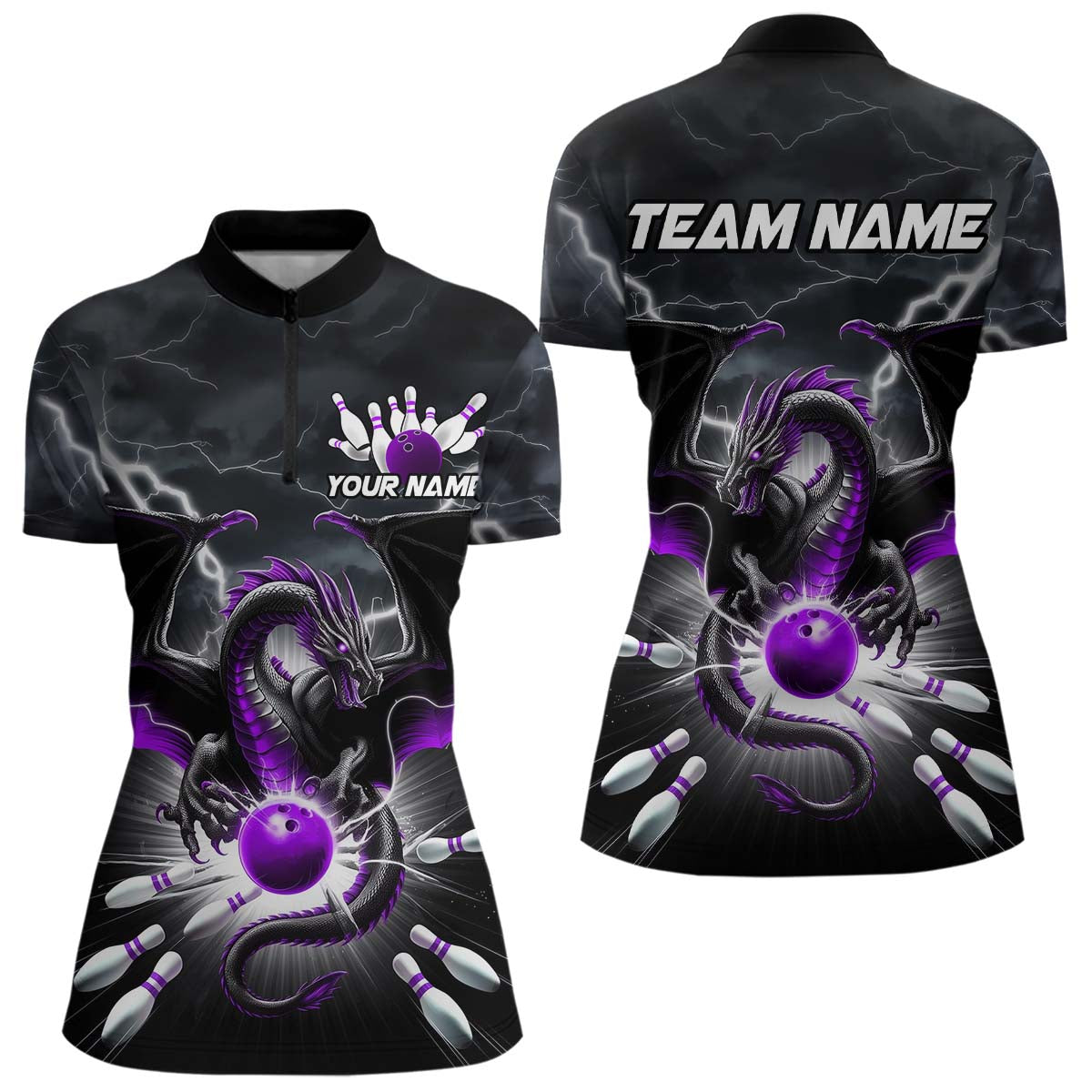 Custom Thunder Lightning Purple Dragon Bowling Women Quarter-Zip Shirt, Bowling Jersey IPHW9112