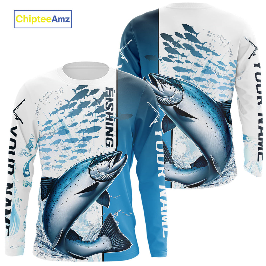 Personalized Chinook Salmon Fishing Saltwater Long Sleeve Performance Fishing Shirts IPHW9345