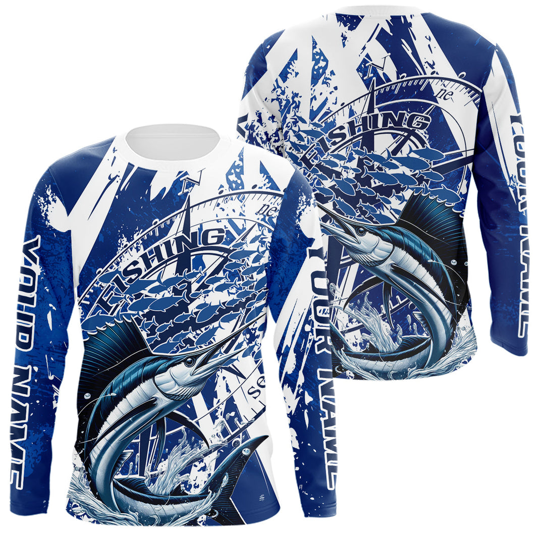 Custom Blue Camo Sailfish Saltwater Fishing Long Sleeve Performance Fishing Shirts IPHW9158