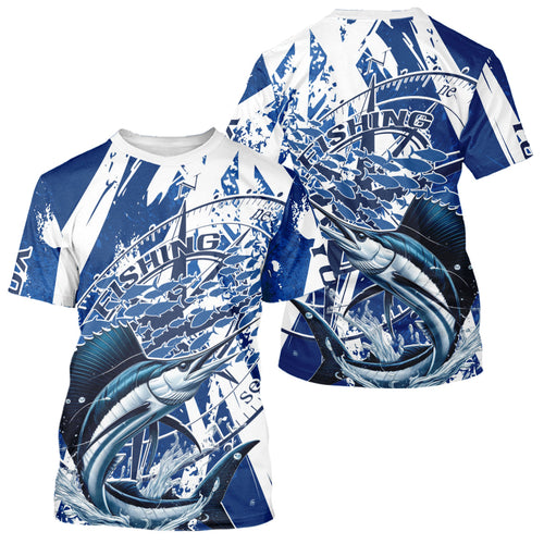 Custom Blue Camo Sailfish Saltwater Fishing Performance Fishing T-Shirts IPHW9158
