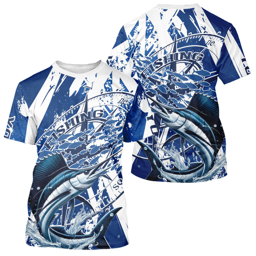 Custom Blue Camo Sailfish Saltwater Fishing Performance Fishing T-Shirts IPHW9158
