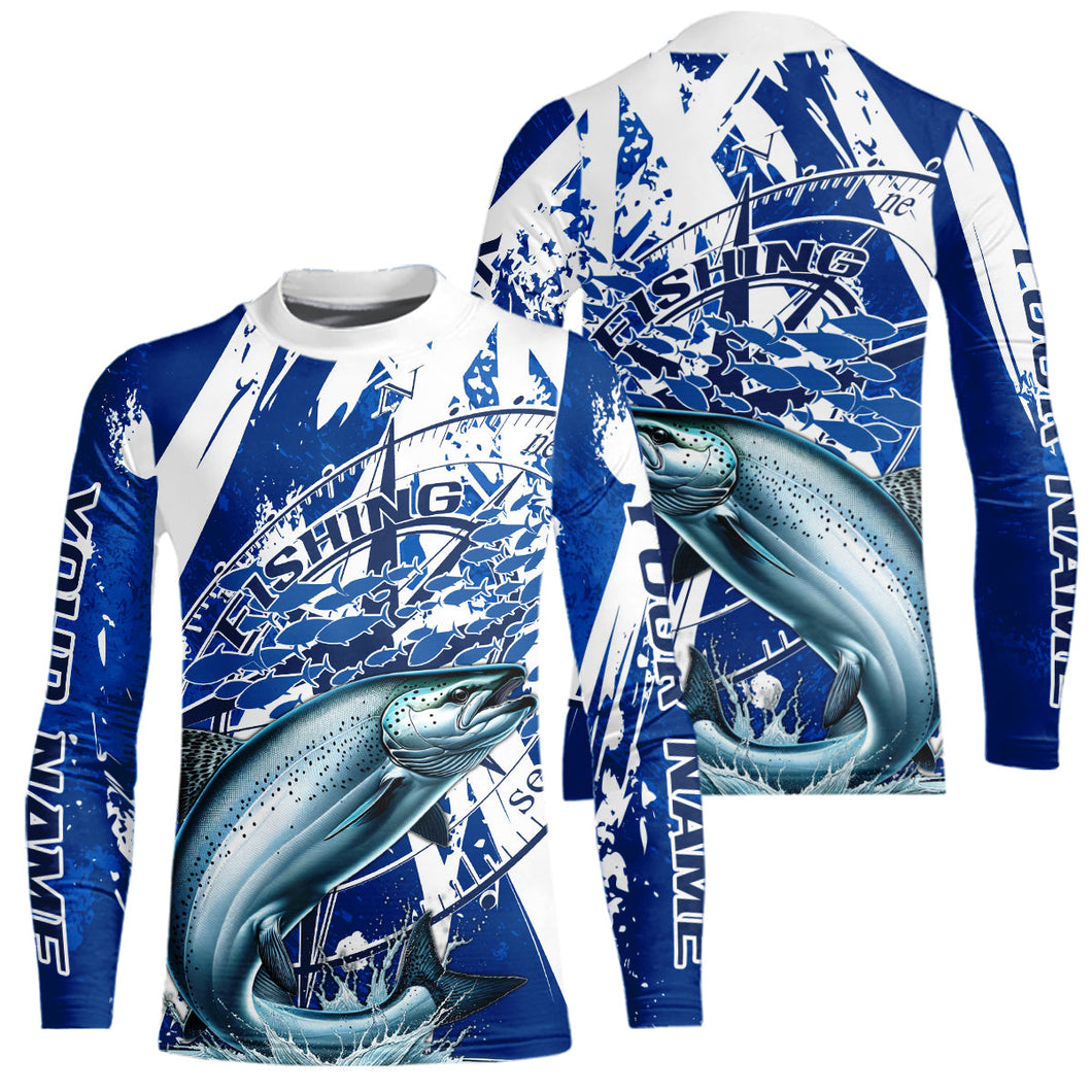Custom Blue Camo Chinook King Salmon Saltwater Fishing Kid Long Sleeve Performance Fishing Shirts IPHW9159