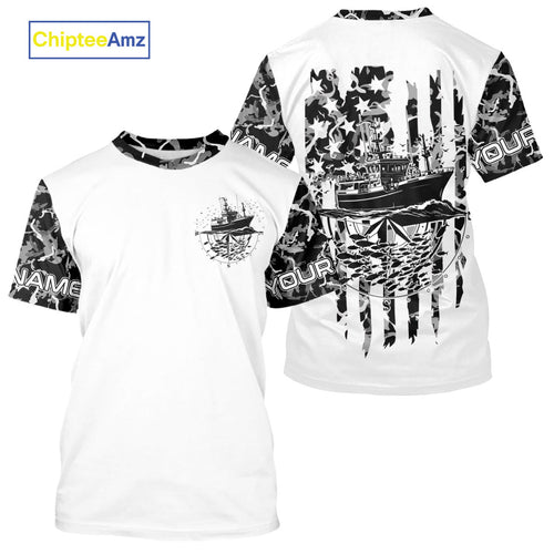 Custom Gray Camo Patriotic Saltwater Performance Fishing T-Shirts, Deepsea Fishing T-Shirt IPHW9167