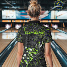 Load image into Gallery viewer, Custom Black And Green Camo Bowling Team Polo Shirts For Women, Bowling League Shirt IPHW9372