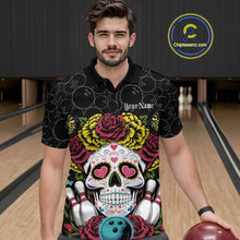 Load image into Gallery viewer, Custom Flower Sugar Skull Bowling Team Polo Shirts For Men, Halloween Bowler Outfit IPHW9750
