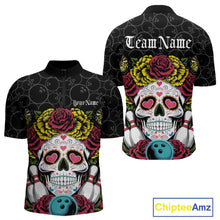 Load image into Gallery viewer, Custom Flower Sugar Skull Bowling Team Quarter-Zip Shirts For Men, Halloween Bowler Outfit IPHW9750
