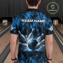 Load image into Gallery viewer, Custom Black And Blue Flame Bowling Team Men Polo Shirts, Bowling Tournament Shirt IPHW9754