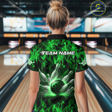 Load image into Gallery viewer, Custom Black And Green Flame Bowling Team Women Polo Shirts, Bowling Tournament Shirt IPHW9755