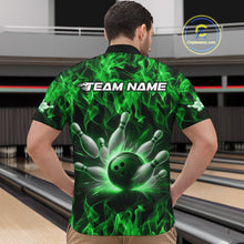 Load image into Gallery viewer, Custom Black And Green Flame Bowling Team Men Quarter-Zip Shirts, Bowling Tournament Shirt IPHW9755