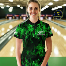 Load image into Gallery viewer, Custom Black And Green Flame Bowling Women Quarter-Zip Shirts, Bowling Tournament Shirt IPHW9755