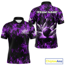 Load image into Gallery viewer, Custom Black And Purple Flame Bowling Team Men Polo Shirts, Bowling Tournament Shirt IPHW9756