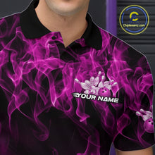 Load image into Gallery viewer, Custom Black And Pink Flame Bowling Team Men Polo Shirts, Bowling Tournament Shirt IPHW9757