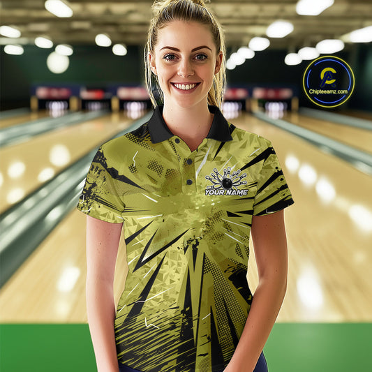 Custom Military Green Camouflage Bowling Team Polo Shirts For Women, Bowling League Shirt IPHW9384
