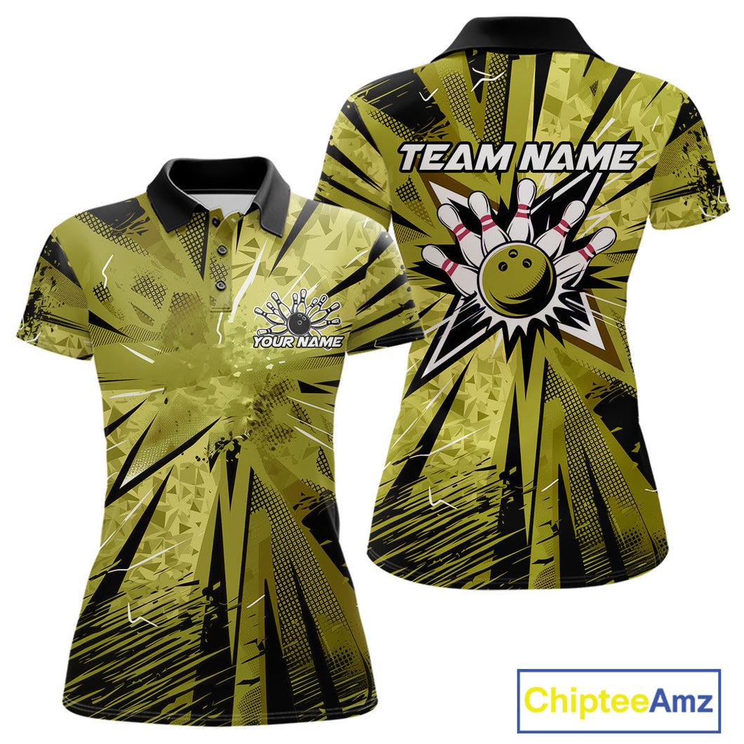 Custom Military Green Camouflage Bowling Team Polo Shirts For Women, Bowling League Shirt IPHW9384