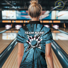 Load image into Gallery viewer, Custom Blue Camouflage Bowling Team Polo Shirts For Women, Bowling League Shirt IPHW9385