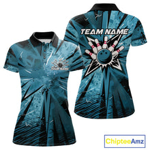 Load image into Gallery viewer, Custom Blue Camouflage Bowling Team Polo Shirts For Women, Bowling League Shirt IPHW9385