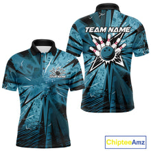 Load image into Gallery viewer, Custom Blue Camouflage Bowling Team Polo Shirts For Men, Bowling League Shirt IPHW9385