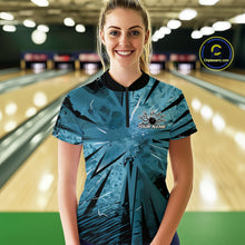 Load image into Gallery viewer, Custom Blue Camouflage Bowling Team Women Quarter-Zip Shirts, Bowling League Shirt IPHW9385