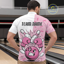 Load image into Gallery viewer, Custom Funny Pink Breast Cancer Bowling Men Quarter-Zip Shirt, Breast Cancer Fighter Jerseys IPHW9394