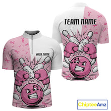 Load image into Gallery viewer, Custom Funny Pink Breast Cancer Bowling Men Quarter-Zip Shirt, Breast Cancer Fighter Jerseys IPHW9394
